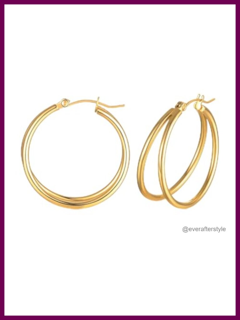 18K Yellow Gold Plated Double Hoop Earrings for Women Stainless Steel
